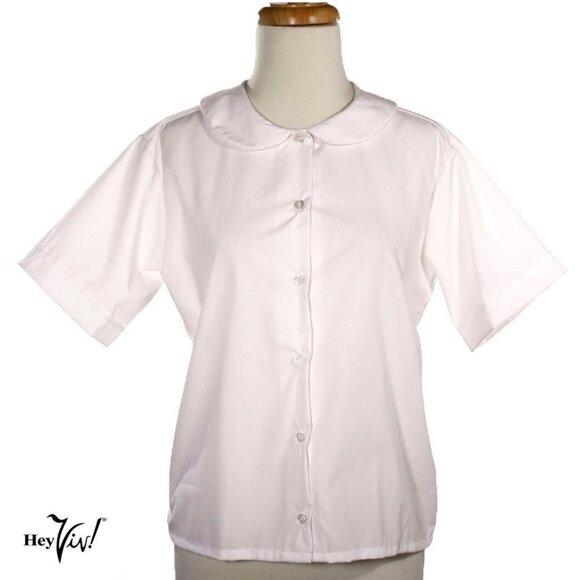 White Peter Pan Button Up Blouse - Girls Size 8-10 - Picture 1 of 5